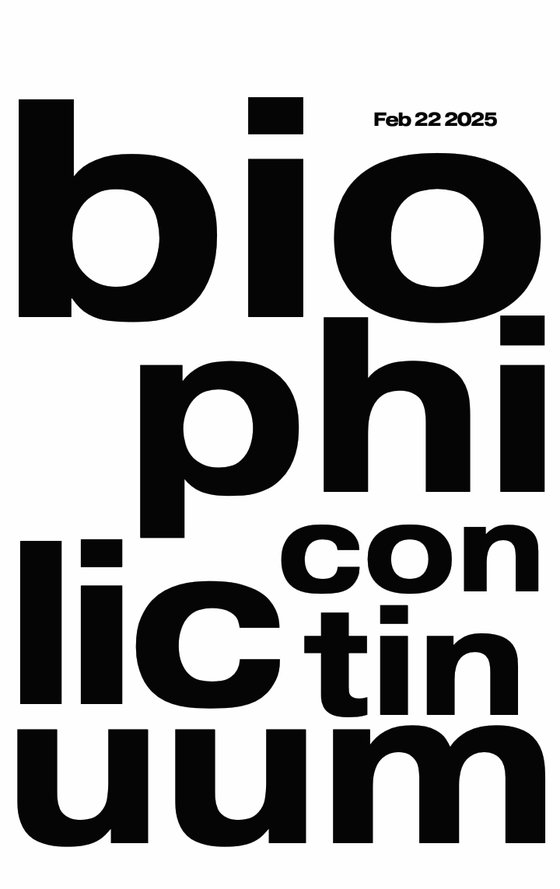 The badge front: “bio phi lic con tin uum” stacked in heavy black type, with Feb 22 2025 in the corner