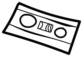 A cassette-like ticket drawn at an angle