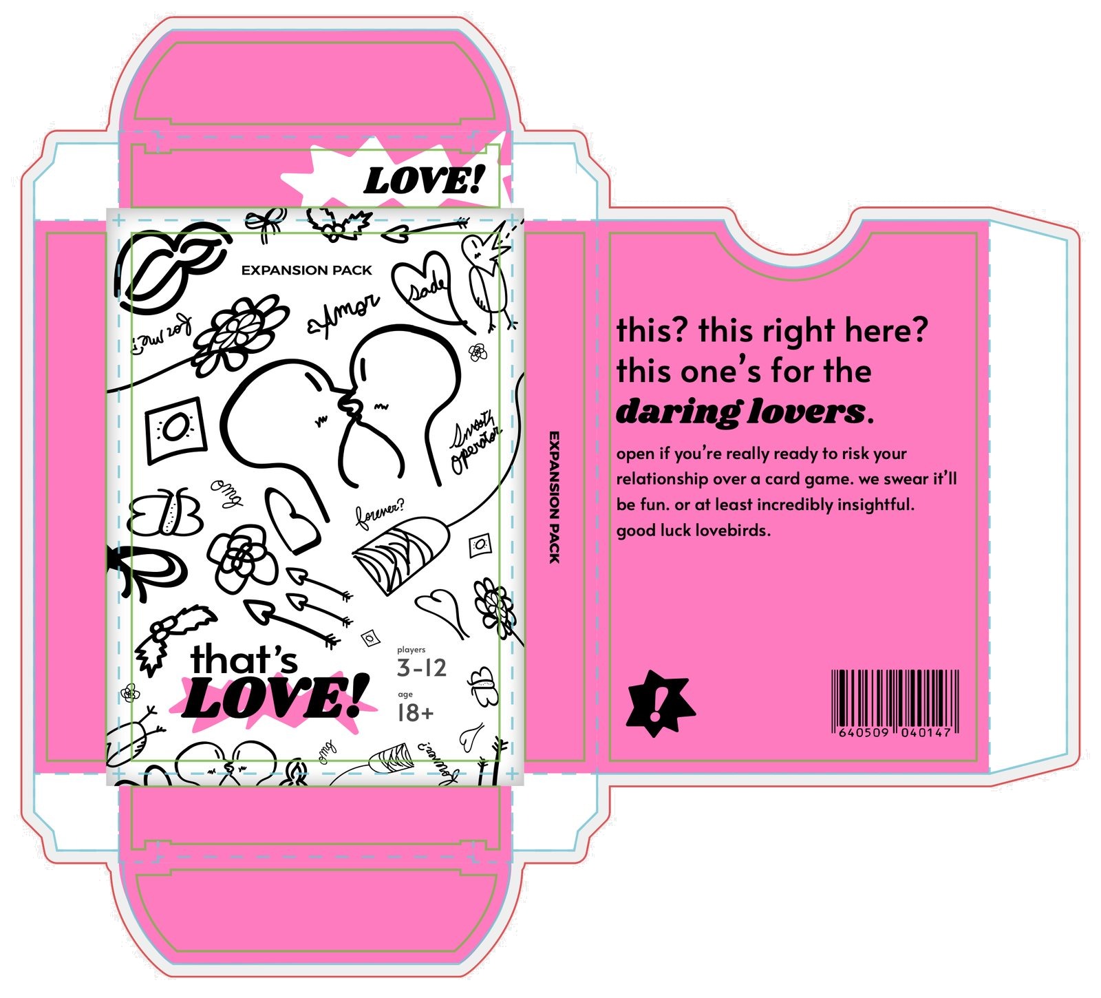 The expansion box dieline, pink and white
